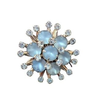 Vintage Rhinestone & Blue Glass Brooch Estate statement  flower pinwheel